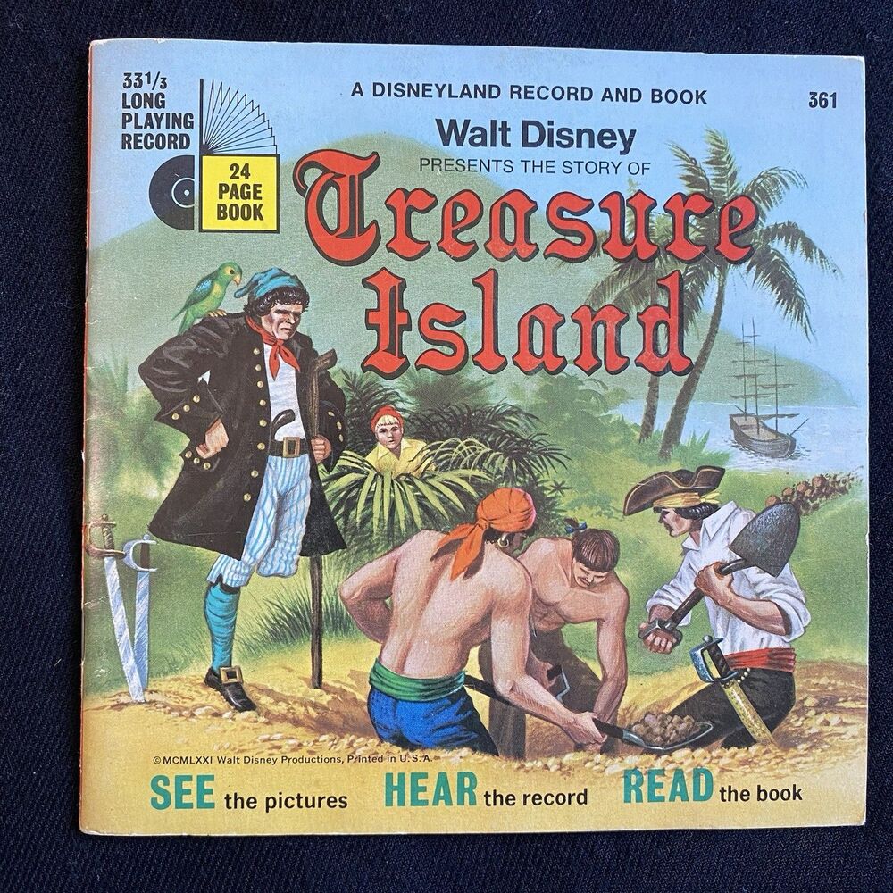 1971 Walt Disney TREASURE ISLAND Read Along Book with 33 1/3 Vinyl Record #361